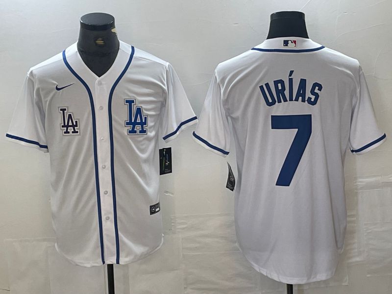Men Los Angeles Dodgers 7 Urias White Second generation joint name Nike 2024 MLB Jersey style 2